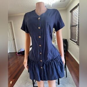 Navy Blue Button-Down Mini Dress